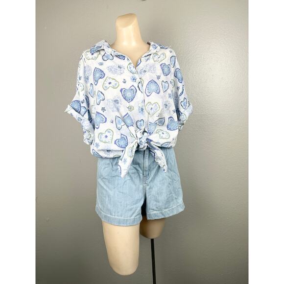 Vintage 80s 90s Heart Floral Novelty Print Button Front Plus Lightweight Top - Picture 14 of 14